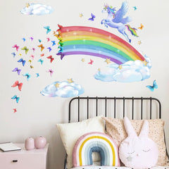 Runtoo Rainbow wall decals with clouds adding soft, calming ambience