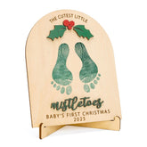 RUSATEN Baby Footprint Kit front view shows a durable wood keepsake for a first Christmas memory.