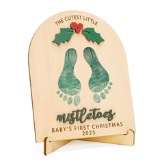 RUSATEN Baby Footprint Kit front view shows a durable wood keepsake for a first Christmas memory.