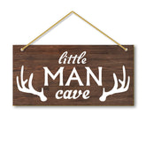 Rutiyoka Little Man Cave wooden door sign featuring forest motif creates a calm nature-inspired kids' room focal point.