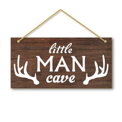 Rutiyoka Little Man Cave wooden door sign featuring forest motif creates a calm nature-inspired kids' room focal point.