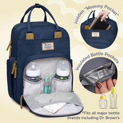 RUVALINO diaper bag backpack back view emphasizes cushioned straps for comfortable all-day wear.