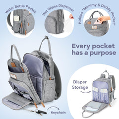 RUVALINO diaper bag backpack changing pad included for on-the-go diaper changes