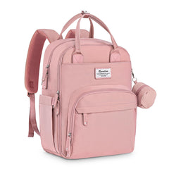 RUVALINO diaper bag backpack front view pink, stylish travel organizer for parents on the go