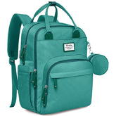RUVALINO diaper bag backpack front view shows turquoise exterior with quick-access pockets for on-the-go needs.