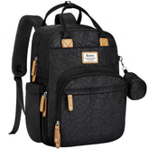 RUVALINO diaper bag backpack front view shows stylish leopard print for everyday parenting.
