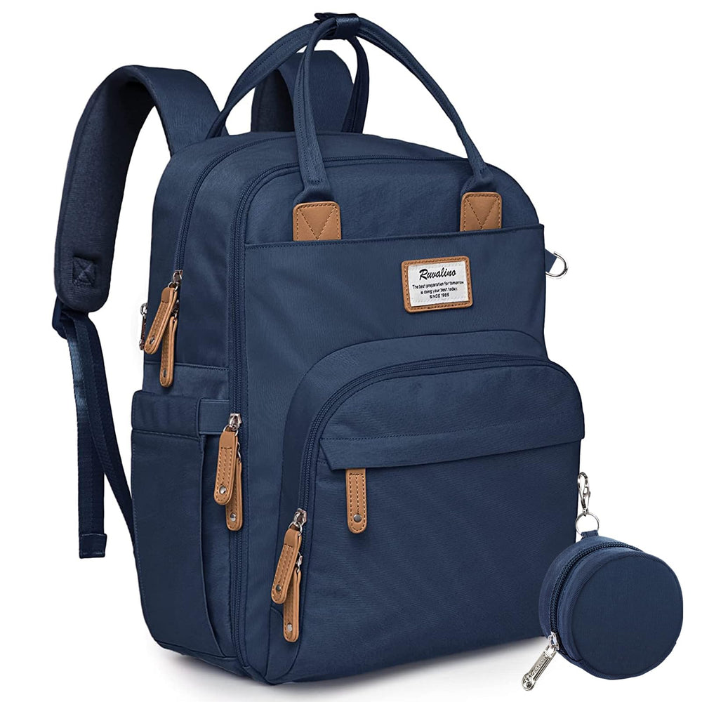 RUVALINO diaper bag backpack front view shows quick-access pockets for parents on the go.