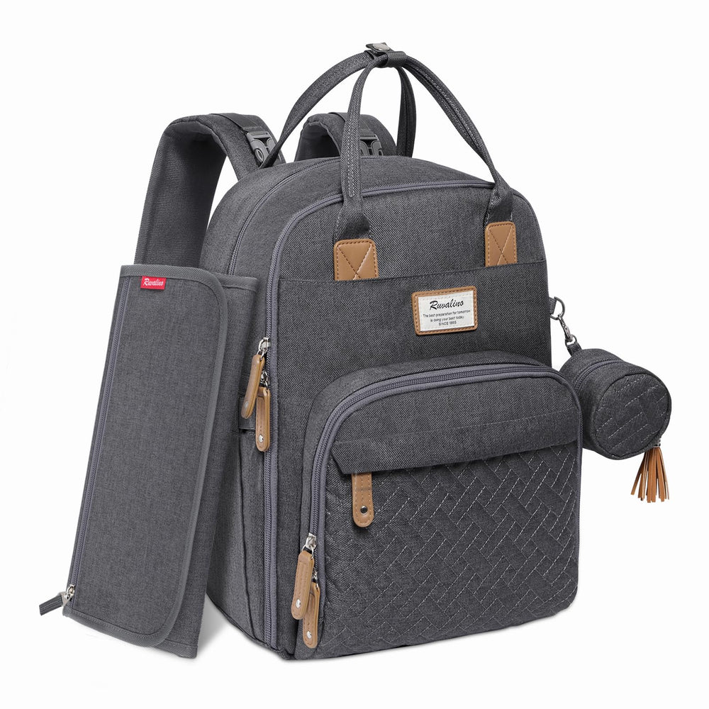 RUVALINO diaper bag backpack front view highlights large capacity for on-the-go essentials.