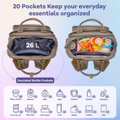 RUVALINO diaper bag backpack insulated bottle pockets keep drinks at temp