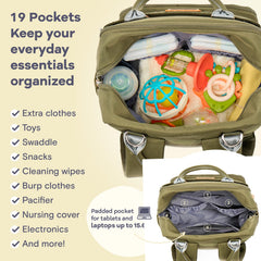 RUVALINO diaper bag backpack padded laptop pocket protects devices while traveling.