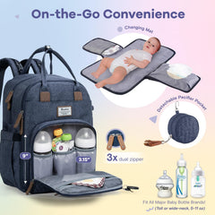 RUVALINO diaper bag backpack stroller straps attach to any stroller for hands-free travels.