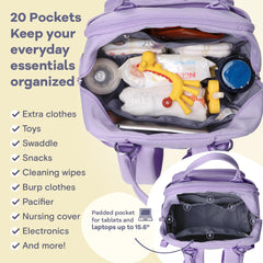 RUVALINO diaper bag backpack taro purple insulated bottle pockets keep bottles at temperature