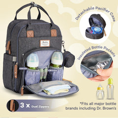 RUVALINO diaper bag interior pockets organize bottles, diapers, and essentials at a glance.