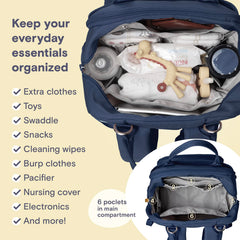 RUVALINO diaper bag backpack insulated bottle pockets fit wide-neck bottles for on-the-go feeds.