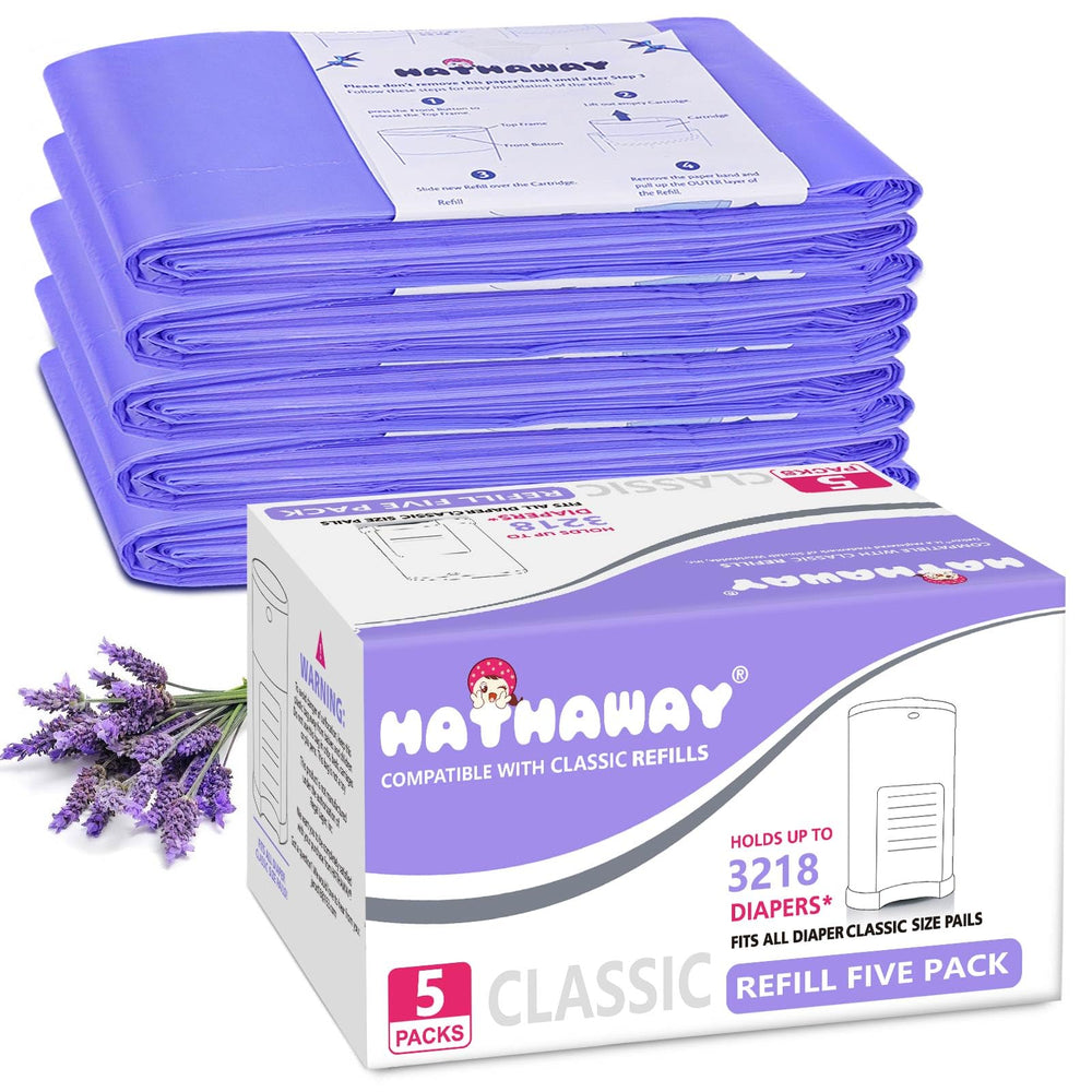 RUZAKO diaper pail refill lavender scented packaging showcases long-lasting freshness for busy nurseries