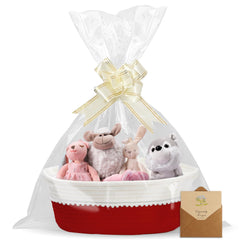 RVEAFA Christmas red gift basket empty with wrap bag and ribbon for easy gift presentation