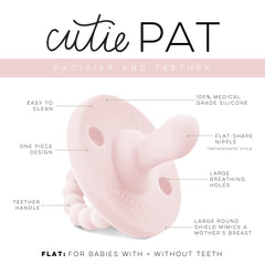 Closeup of Ryan & Rose Cutie PAT pacifier and teether for soothing gums.