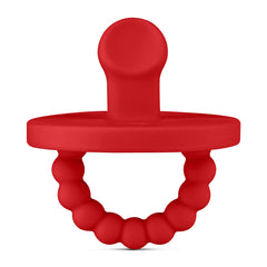 Ryan & Rose Cutie PAT Slant Red front view shows the one-piece silicone pacifier-teether