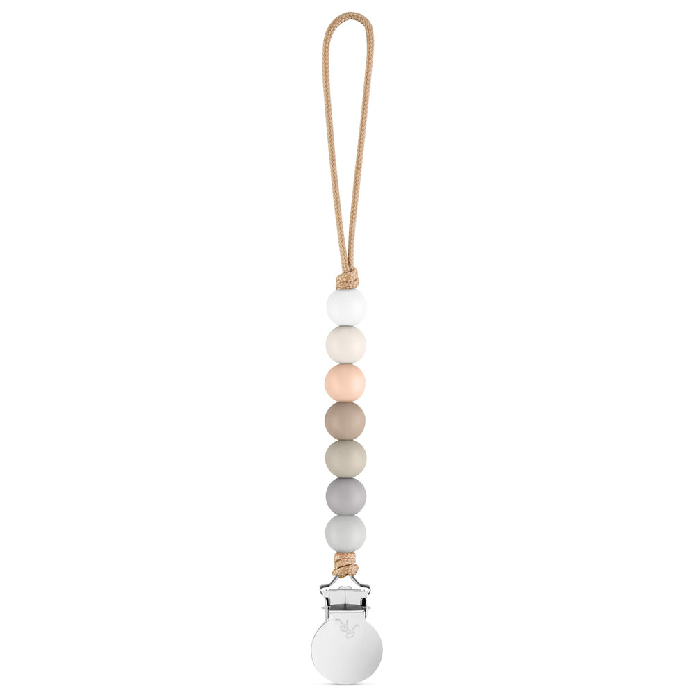 Ryan & Rose Georgia pacifier clip linen with metal clip keeps pacifier secure and clean.