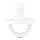 Ryan & Rose Cutie PAT Flat White pacifier showing compact soothing design for on-the-go feeds.