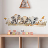 sacinora Cozy Baby Elephant Family wall stickers in a nursery scene add playful charm
