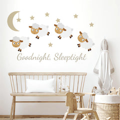 sacinora moon stars cartoon animals decals for playful nighttime ambiance in a child's room.