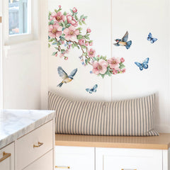 Sacinora peach blossom branch wall sticker bedroom setup promoting a calming, stylish vibe.