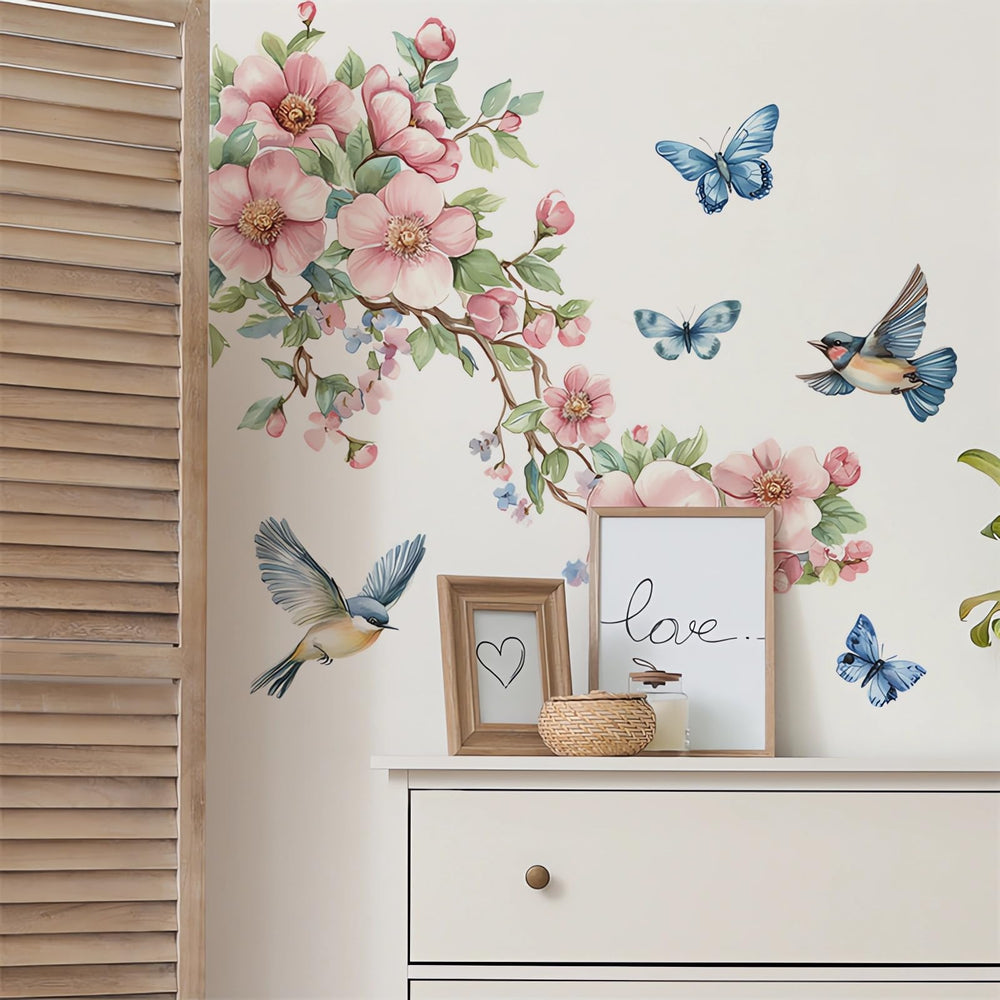 Sacinora peach blossom branch wall sticker living room scene for elegant, removable decor.