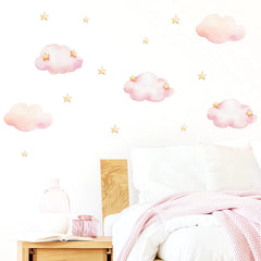 Sacinora Pink Clouds and Stars wall sticker brightens kids room with removable design.