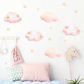 Sacinora Pink Clouds and Stars wall sticker for nursery decor and easy application.