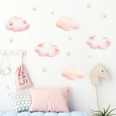 Sacinora Pink Clouds and Stars wall sticker for nursery decor and easy application.