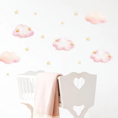 Sacinora Pink Clouds and Stars wall decals create playful playroom ambiance, quick to apply.