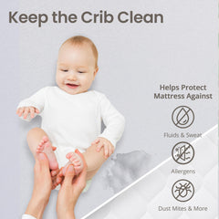 SafeRest crib mattress protector stretch-fit demonstrates secure fit on standard crib mattresses