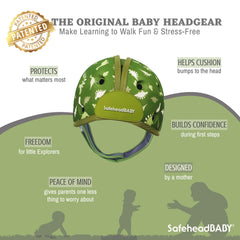 SafeheadBABY head protector side view shows adjustable fit for growing babies.