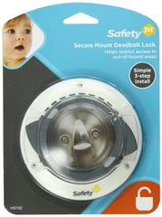 Safety 1st Secure Mount Deadbolt Lock white package demonstrates no-drill installation.