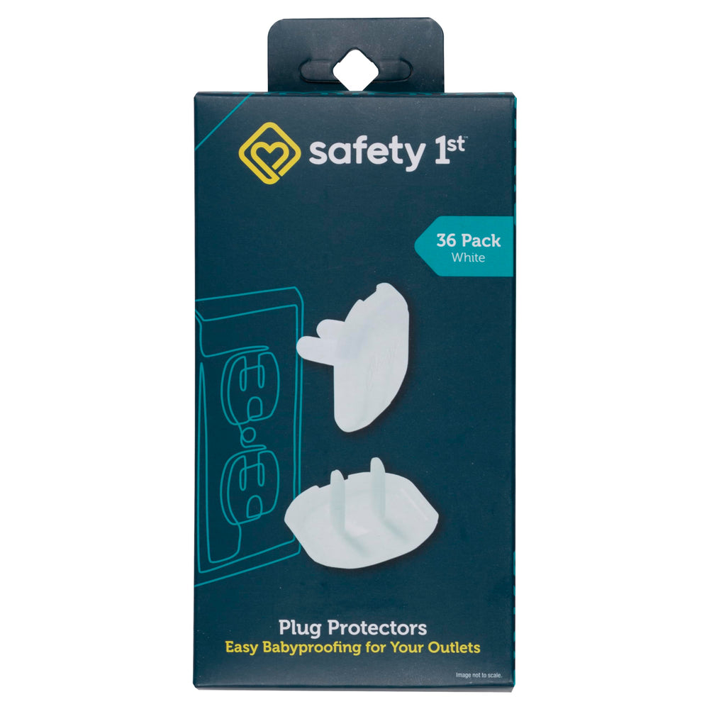 Safety 1st Secure Press plug protectors packaging demonstrates quick childproofing for outlets.