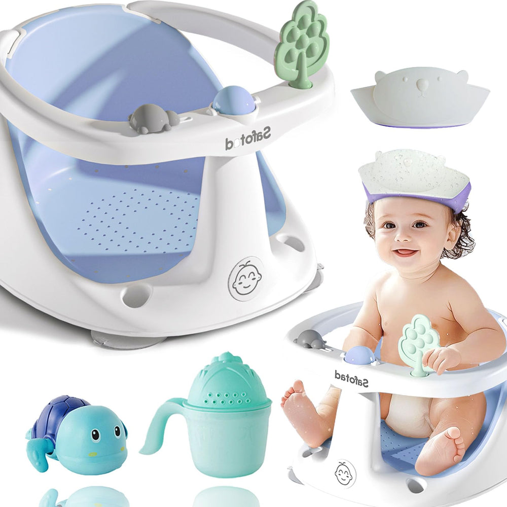Safotad baby bath seat with ergonomic design improves hands-free bath time.