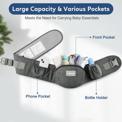 Safotad baby carrier hip seat nursing position enables easy feeding while on the go.