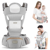 Safotad baby carrier hip seat demonstrates hands-free baby transport for busy parents