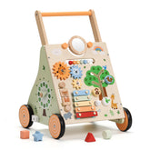 SainSmart Jr wooden baby walker front closeup showing sturdy frame for safe first steps