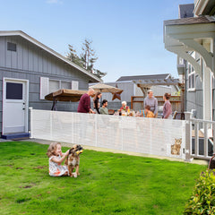 Sair pet reinforced 150in gate with cat door shows sturdy barrier for pets