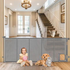 Sair Pet reinforced 90-inch gate side view shows wide opening containment for pets