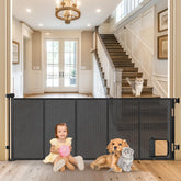 Sair Pet reinforced 90-inch gate with cat door for wide doorway control and pet separation.