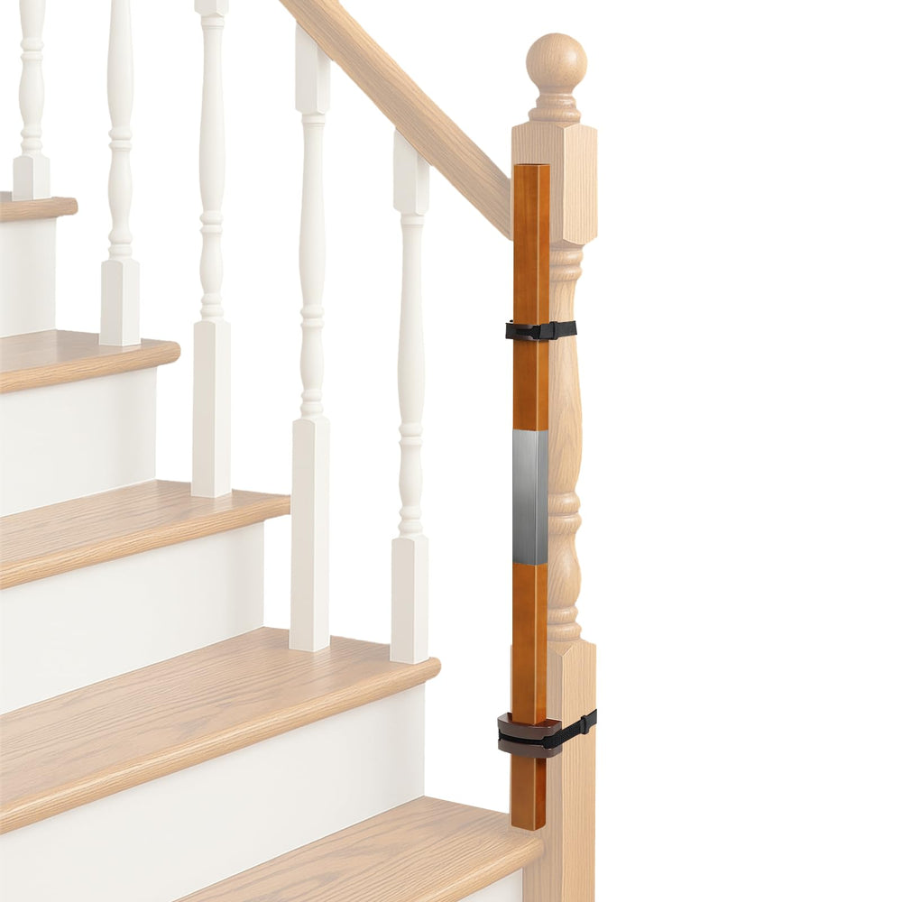 Salcod banister mounting kit wood close-up shows protected banisters and stable setup.