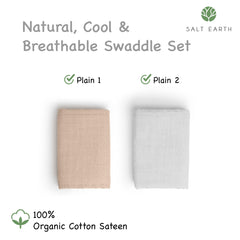 Salt Earth swaddle size 47 by 47 inches demonstrates generous wrap for newborn to toddler.