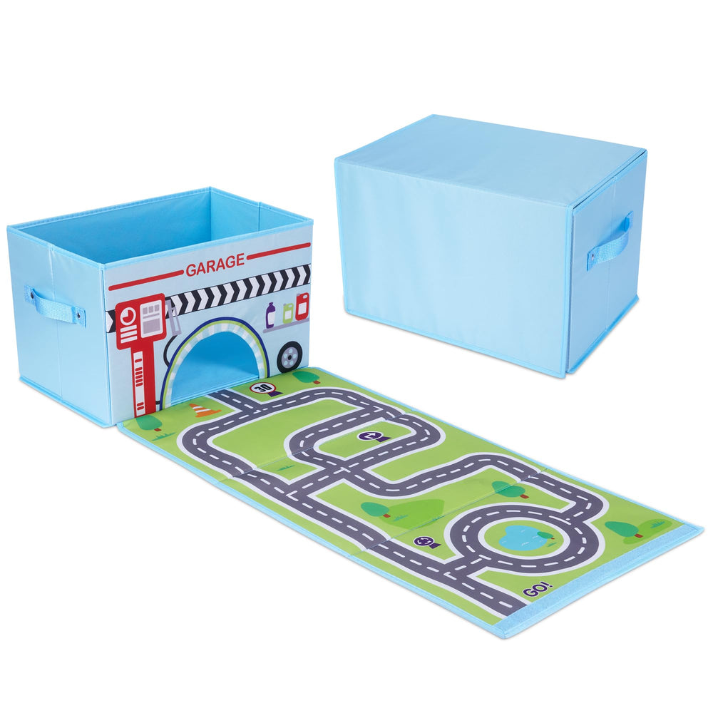SAM AND MABEL GoGarage box open lid with play mat enabling shared imaginative play