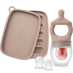 SAMiGO baby food feeder set with closed lid for mess-free feeding.
