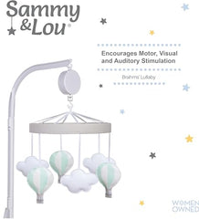 Sammy & Lou mobile close-up shows rotating balloons and soft ribbons.