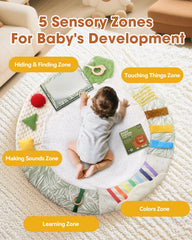 Samonyed forest-theme play mat complements nursery decor while promoting developmental play.