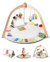Samonyed wooden baby play gym assembly demonstrates quick tool-free setup for busy parents.